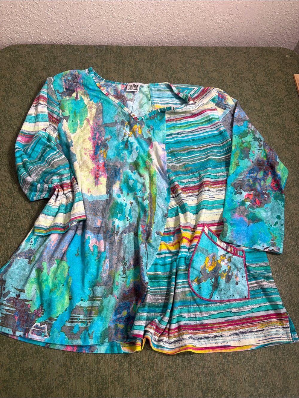 Parsley & Sage Turquoise Multi-Pattern Open Front Tunic
